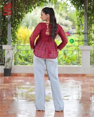 Navratri Collection 1186 Maroon Colour Festive Georgette Peplum Kurti Schiffli And Kutchi Gamthi Patchwork  Full Sleeves Wholesale kurtis