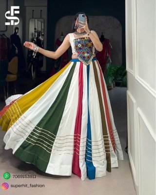 Navratri Collection 1615 White Colour Pure Rayon Mirror Gamthi Work Lehenga Choli with Gota Patti, Jarkan Diamond And Kodi Lace Detailing Kodi Lace wh lehenga choli