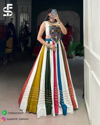 Navratri Collection 1615 White Colour Pure Rayon Mirror Gamthi Work Lehenga Choli with Gota Patti, Jarkan Diamond And Kodi Lace Detailing Kodi Lace wh lehenga choli