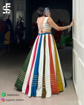 Navratri Collection 1615 White Colour Pure Rayon Mirror Gamthi Work Lehenga Choli with Gota Patti, Jarkan Diamond And Kodi Lace Detailing Kodi Lace wh lehenga choli