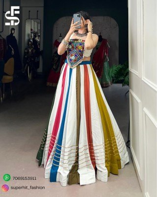 Navratri Collection 1615 White Colour Pure Rayon Mirror Gamthi Work Lehenga Choli with Gota Patti, Jarkan Diamond And Kodi Lace Detailing Kodi Lace wh lehenga choli