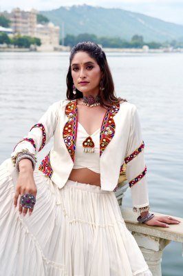 Navratri Collection 1662 Rajudi Lehenga Choli Pure Rayon with Original Mirror Gamthi Work And Cowrie Lace Stitched Rayon Lehenga Choli Wholesale Amavi