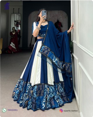 Navratri Festivals Plain And Printed With Original Mirror Work Lehenga Choli  White And Blue Colour Collection Wholesale  Single