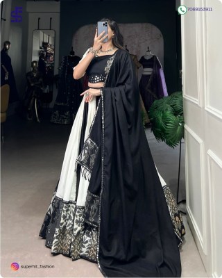 Navratri Festivals Plain And Printed With Original Mirror Work Lehenga Choli  White And Black Colour Collection Wholesale  Single