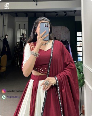 Navratri Festivals Plain And Printed With Original Mirror Work Lehenga Choli  White And Maroon Colour Collection Wholesale  lehenga choli