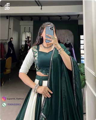 Navratri Festivals Plain And Printed With Original Mirror Work Lehenga Choli  White And GreenColour Collection Wholesale  lehenga choli