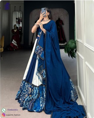 Navratri Festivals Plain And Printed With Original Mirror Work Lehenga Choli  White And Blue Colour Collection Wholesale  lehenga choli