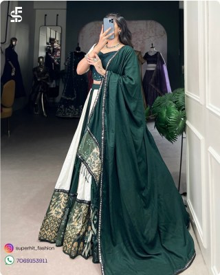 Navratri Festivals Plain And Printed With Original Mirror Work Lehenga Choli  White And GreenColour Collection Wholesale  lehenga choli