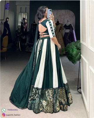 Navratri Festivals Plain And Printed With Original Mirror Work Lehenga Choli  White And GreenColour Collection Wholesale  lehenga choli