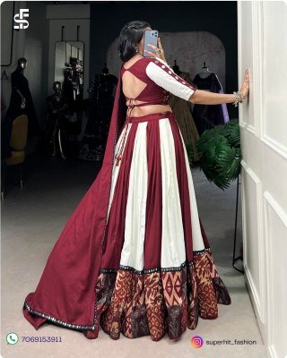 Navratri Festivals Plain And Printed With Original Mirror Work Lehenga Choli  White And Maroon Colour Collection Wholesale  lehenga choli