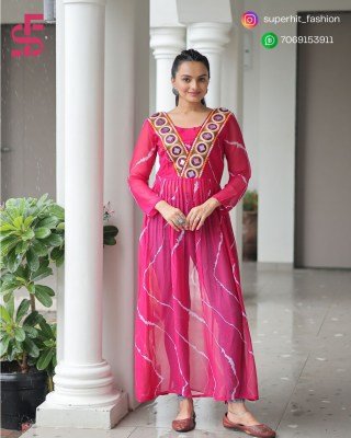 Navratri Festive 1181 Pink Colour Fusion Leheriya Kurti with Kutchi Patchwork in Faux Georgette Wholesale kurtis