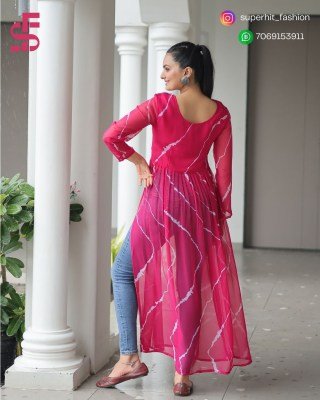 Navratri Festive 1181 Pink Colour Fusion Leheriya Kurti with Kutchi Patchwork in Faux Georgette Wholesale kurtis