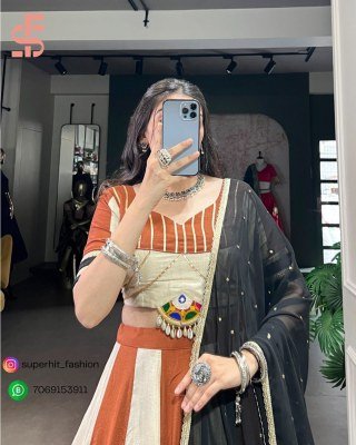 Navratri Glam Lehenga Choli 1614 Cream Colour Mirrorwork Lehenga Set  Sequins Gamthi Accents Festive Real Mirror Work lehenga choli