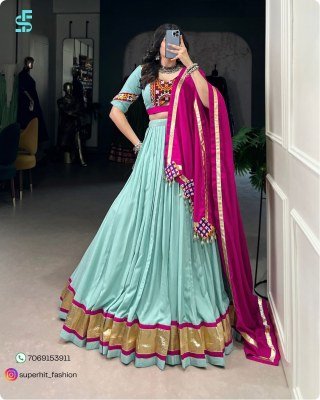 Navratri Glow Nine Nights Rayon Lehenga Set 1748 Sky Blue Colour with Mirror Gamthi Work Mirror, Lace  Cowrie Lehenga with Lace & Kodi Accents Wholesa lehenga choli