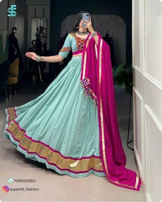Navratri Glow Nine Nights Rayon Lehenga Set 1748 Sky Blue Colour with Mirror Gamthi Work Mirror, Lace  Cowrie Lehenga with Lace & Kodi Accents Wholesa lehenga choli