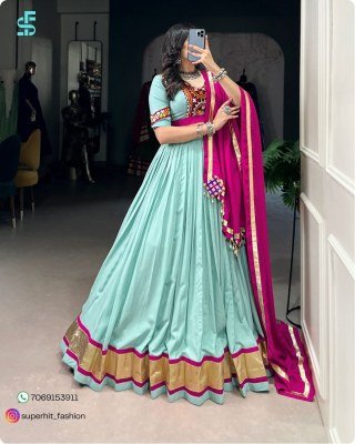 Navratri Glow Nine Nights Rayon Lehenga Set 1748 Sky Blue Colour with Mirror Gamthi Work Mirror, Lace  Cowrie Lehenga with Lace & Kodi Accents Wholesa lehenga choli