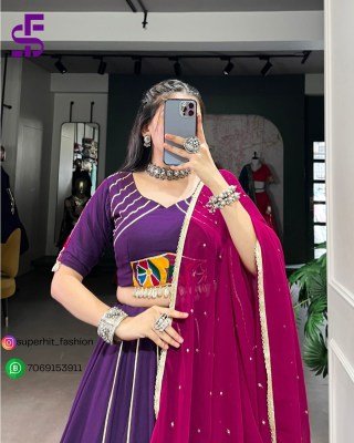 Navratri Lehenga Choli 1655 Dark Blue Colour Designer Pure Rayon Lehenga Choli Set Gotta Patti Lace  Mirror Gamthi  Cowrie Accents And Embroidered  lehenga choli