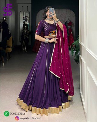 Navratri Lehenga Choli 1655 Dark Blue Colour Designer Pure Rayon Lehenga Choli Set Gotta Patti Lace  Mirror Gamthi  Cowrie Accents And Embroidered  lehenga choli