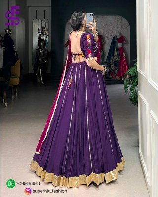 Navratri Lehenga Choli 1655 Dark Blue Colour Designer Pure Rayon Lehenga Choli Set Gotta Patti Lace  Mirror Gamthi  Cowrie Accents And Embroidered  lehenga choli