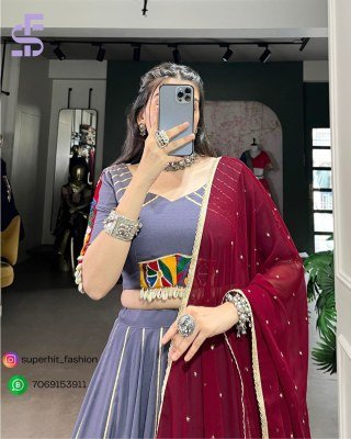 Navratri Lehenga Choli 1655 Purple Colour Designer Pure Rayon Lehenga Choli Set Gotta Patti Lace  Mirror Gamthi  Cowrie Accents And Embroidered  lehenga choli