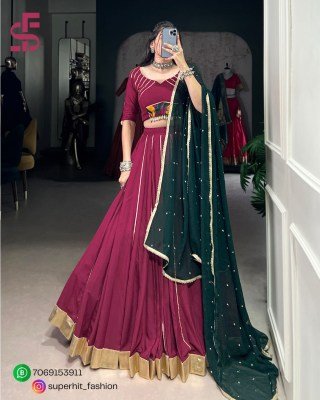 Navratri Lehenga Choli 1655 Wine Colour Designer Pure Rayon Lehenga Choli Set Gotta Patti Lace  Mirror Gamthi  Cowrie Accents And Embroidered  lehenga choli