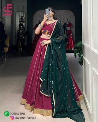 Navratri Lehenga Choli 1655 Wine Colour Designer Pure Rayon Lehenga Choli Set Gotta Patti Lace  Mirror Gamthi  Cowrie Accents And Embroidered  lehenga choli