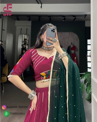 Navratri Lehenga Choli 1655 Wine Colour Designer Pure Rayon Lehenga Choli Set Gotta Patti Lace  Mirror Gamthi  Cowrie Accents And Embroidered  lehenga choli