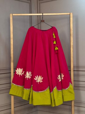 Navratri Lehenga Collection 2026 D.No. 7172 Roman Lehenga with Lotus Gota & Mirror Lace Work bottom wear