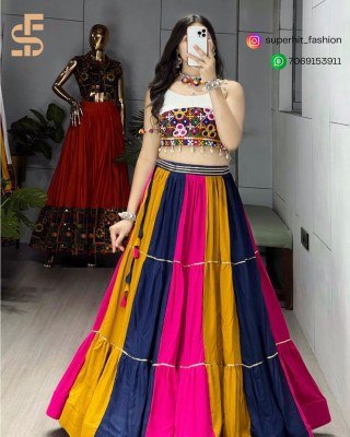 Navratri Multicolor Frilled Lehenga And Kediya Set Pure Rayon Cotton with Kutchi Mirror Work Multicolor Frills, Real Mirror And Gamthi Work Wholesale Amavi
