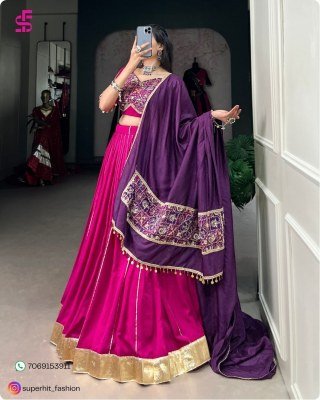 Navratri Nights Chanderi Lehenga Set 1735 Pink Colour with Zari Lines, Gota Patti And Vintage Ginni Lace, Sequin Coin Lace Dupatta Wholesale Amavi