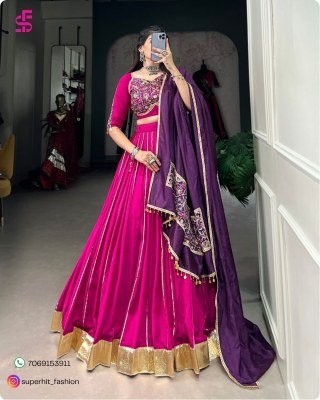 Navratri Nights Chanderi Lehenga Set 1735 Pink Colour with Zari Lines, Gota Patti And Vintage Ginni Lace, Sequin Coin Lace Dupatta Wholesale lehenga choli