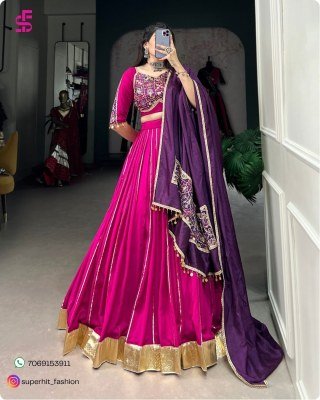 Navratri Nights Chanderi Lehenga Set 1735 Pink Colour with Zari Lines, Gota Patti And Vintage Ginni Lace, Sequin Coin Lace Dupatta Wholesale lehenga choli