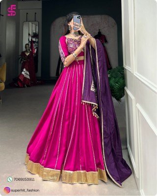 Navratri Nights Chanderi Lehenga Set 1735 Pink Colour with Zari Lines, Gota Patti And Vintage Ginni Lace, Sequin Coin Lace Dupatta Wholesale lehenga choli