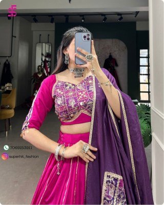 Navratri Nights Chanderi Lehenga Set 1735 Pink Colour with Zari Lines, Gota Patti And Vintage Ginni Lace, Sequin Coin Lace Dupatta Wholesale lehenga choli