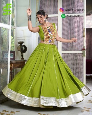 Navratri Radiance 1616 Parrot Colour Rayon Lehenga with Gamthi Work And Cowrie Lace Blouse  Gotta Patti Rayon Lehenga And Gamthi Embroidered Blouse Se lehenga choli