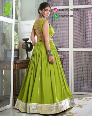 Navratri Radiance 1616 Parrot Colour Rayon Lehenga with Gamthi Work And Cowrie Lace Blouse  Gotta Patti Rayon Lehenga And Gamthi Embroidered Blouse Se lehenga choli