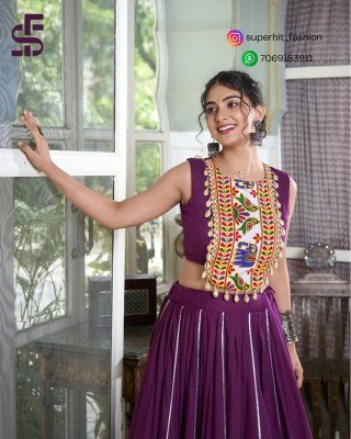 Navratri Radiance 1616 Wine Colour Rayon Lehenga with Gamthi Work And Cowrie Lace Blouse  Gotta Patti Rayon Lehenga And Gamthi Embroidered Blouse Se lehenga choli