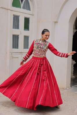 Navratri Royal Touch 7145 Lehenga Choli Gota-Patti Border And Kutchi Gamthi Embroidered Blouse Roman Fabric with Embroidery And Mirror Work Wholesale lehenga choli