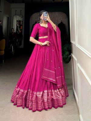 Navratri Special 1906 Pure Chanderi Lehenga Choli  Zari Weaving Sequin Work Dupatta Pure Chanderi Lehenga Choli for Navratri Zari Weaving Work with Se lehenga choli