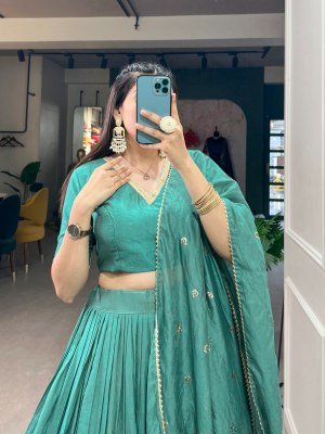 Navratri Special 1906 Pure Chanderi Lehenga Choli  Zari Weaving Sequin Work Dupatta Pure Chanderi Lehenga Choli for Navratri Zari Weaving Work with Se lehenga choli