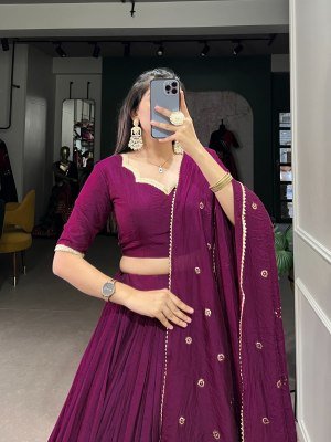 Navratri Special 1906 Pure Chanderi Lehenga Choli  Zari Weaving Sequin Work Dupatta Pure Chanderi Lehenga Choli for Navratri Zari Weaving Work with Se lehenga choli