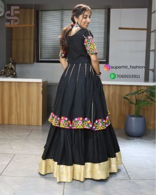 Navratri Special 8030 Balck Colour Pure Rayon Cotton Lehenga Set for Women Real Mirror And Gota Patti Work  Zari Border  Traditional Kali Design Whole lehenga choli