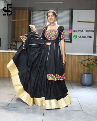 Navratri Special 8030 Balck Colour Pure Rayon Cotton Lehenga Set for Women Real Mirror And Gota Patti Work  Zari Border  Traditional Kali Design Whole lehenga choli