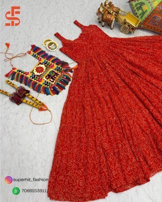 Navratri Special Bandhani Print Faux Georgette Gown with Gamathi Work  Real Mirror And Codi Lace Wholesale gowns