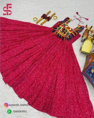 Navratri Special Bandhani Print Faux Georgette Gown with Gamathi Work  Real Mirror And Codi Lace Wholesale gowns