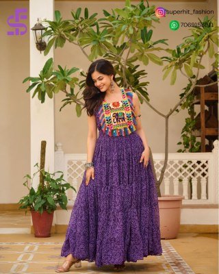 Navratri Special Bandhani Print Faux Georgette Gown with Gamathi Work  Real Mirror And Codi Lace Wholesale gowns