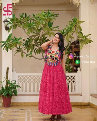 Navratri Special Bandhani Print Faux Georgette Gown with Gamathi Work  Real Mirror And Codi Lace Wholesale gowns