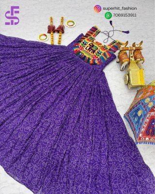 Navratri Special Bandhani Print Faux Georgette Gown with Gamathi Work  Real Mirror And Codi Lace Wholesale gowns