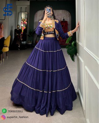 Navratri Special Jhamkudi Lehenga Choli 1606 Blue Colour Pure Rayon with Gota Patti Shine And Gamthi Work with Cowrie Lace blouse With Jocket  Wholes Amavi