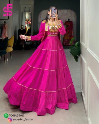Navratri Special Jhamkudi Lehenga Choli 1606 Pink Colour Pure Rayon with Gota Patti Shine And Gamthi Work with Cowrie Lace blouse With Jocket  Wholesa lehenga choli